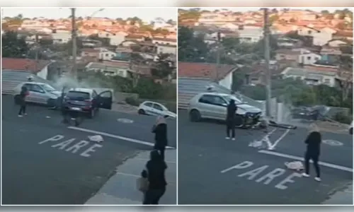 Após colisão, motorista e passageiras deixam veículo, que cai em barranco; veja vídeo