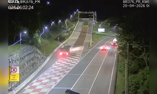Vídeo: Caminhão perde freios e tomba em área de escape da BR-376 no PR