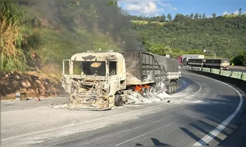 Incêndio destrói carreta com bicarbonato e atinge vegetação em Mauá da Serra