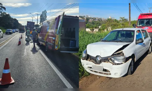 Mulher fica ferida após colisão entre carro e caminhão na Avenida Brasil em Apucarana