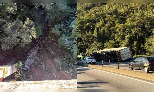 Rodovia é interditada para resgate de vítima após caminhão despencar de viaduto no PR