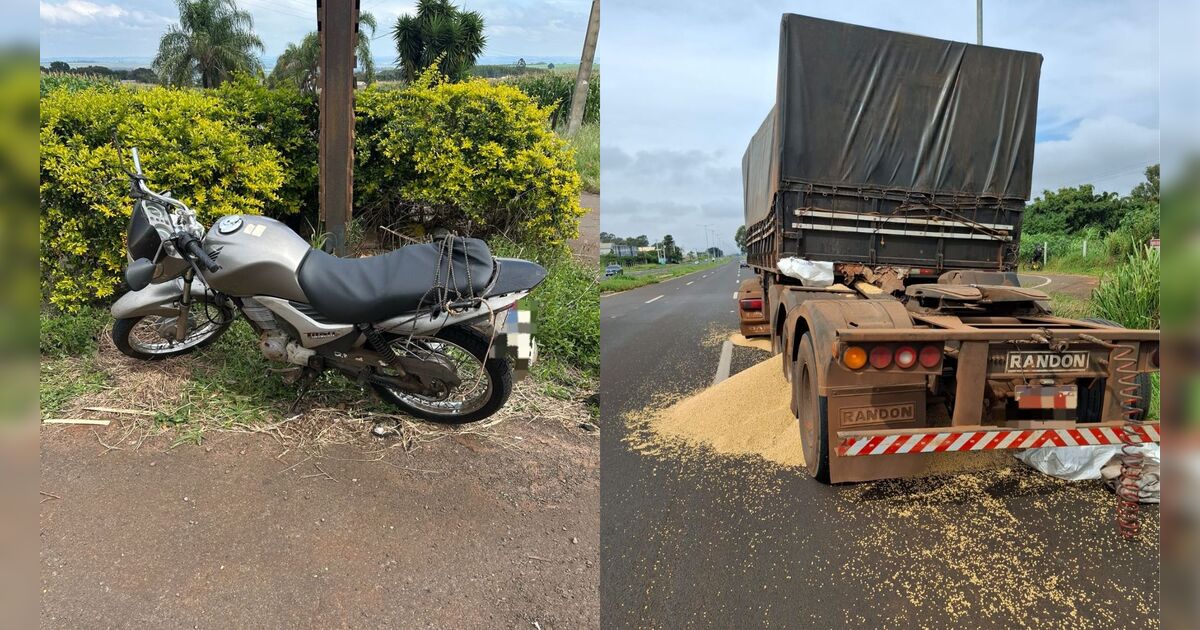 Motociclista fica ferido após colisão com carreta entre Arapongas e Sabáudia
