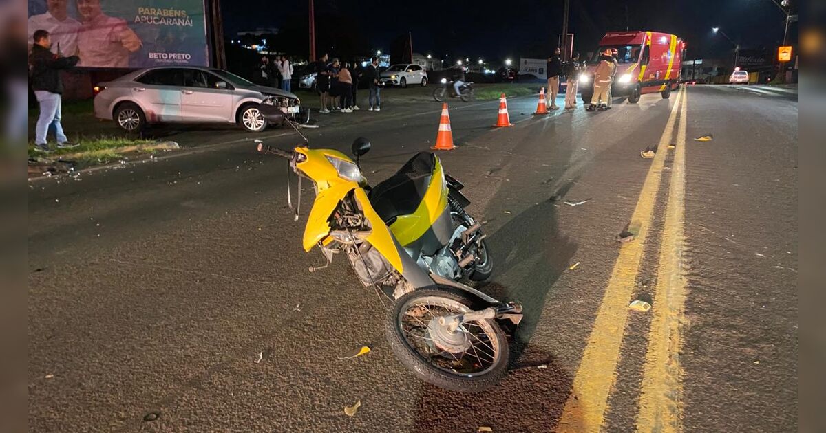 Mulher fica ferida em mais um acidente entre moto e carro em Apucarana