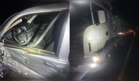 Acidente entre carreta e dois carros deixa motorista ferido na PR-090