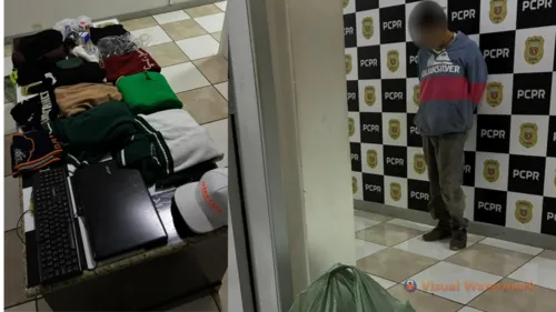 Homem carregava uma sacola com diversas peças de vestuário, alimentos e um notebook, que teriam sido retirados do interior da empresa