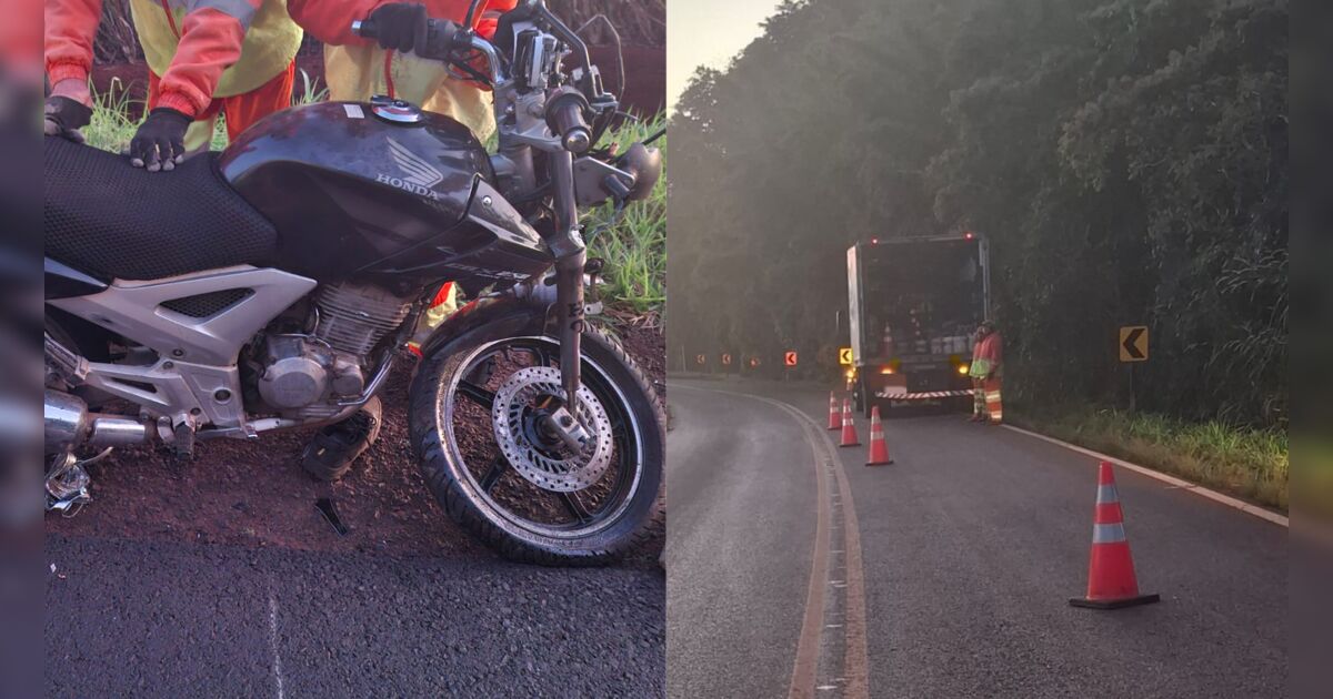 Motociclista morre após bater na traseira de caminhão parado para obras na PR-218