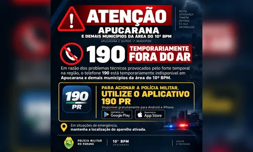 Número 190 da PM está fora do ar em Apucarana e região; veja como chamar a polícia