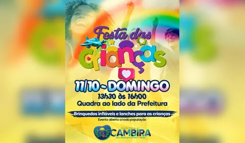 Cambira promove festa em comemoração ao Dia das Crianças neste domingo