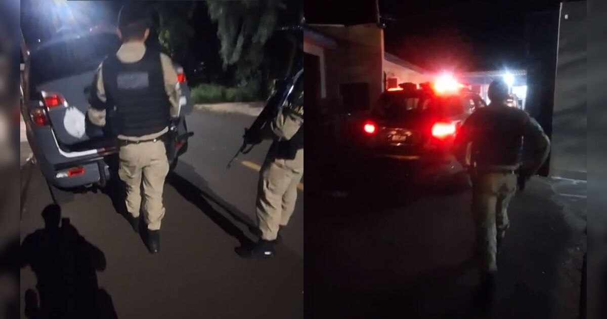 Homem sendo preso por policiais na rua de Apucarana