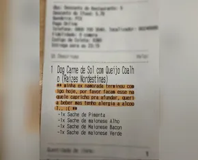 “Queria beber, mas tenho alergia a álcool”: pedido de lanche após término viraliza no PR
