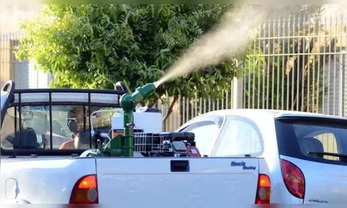 Carro fumacê combate  mosquito Aedes aegypt em São João do Ivaí