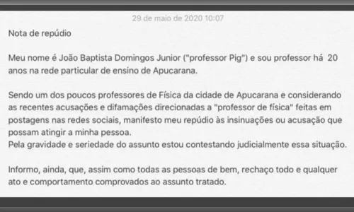 #ExposedApucarana: Professor de Física divulga nota de repúdio