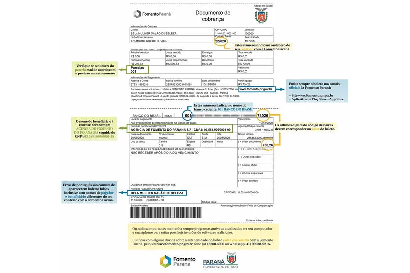 Fomento Paraná dá dicas para evitar boletos falsos