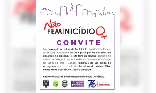 Apucarana realiza carreata contra feminicídio nesta sexta-feira