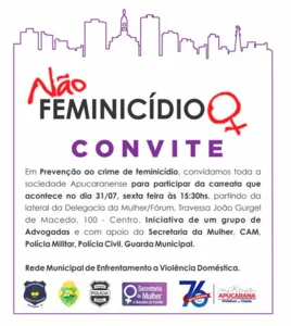 Apucarana realiza carreata contra feminicídio nesta sexta-feira