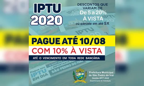 IPTU com 10% pode ser pago até 10 de agosto
