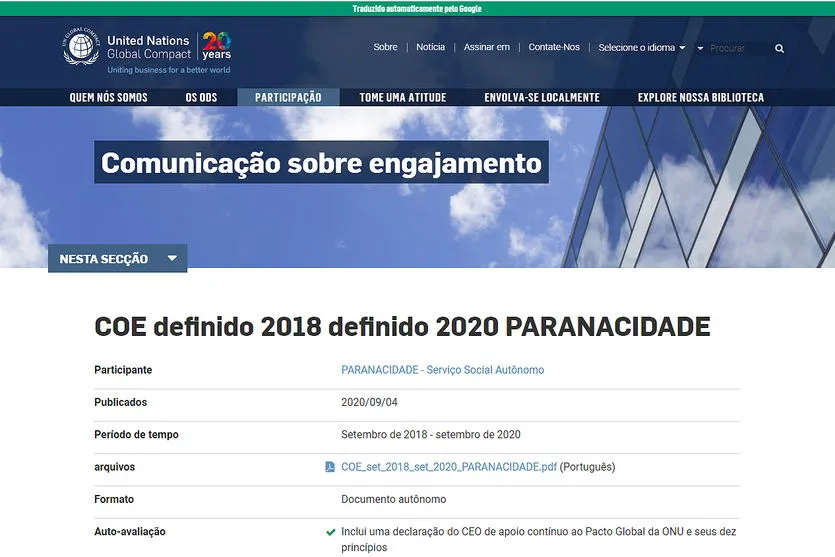 Paranacidade renova compromisso com o Pacto Global, da ONU