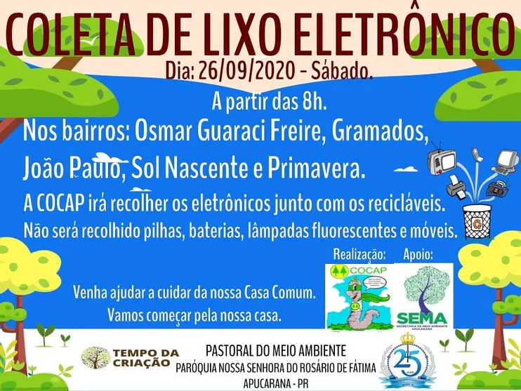 Coleta de Lixo Eletrônico acontece neste sábado (26) em Apucarana