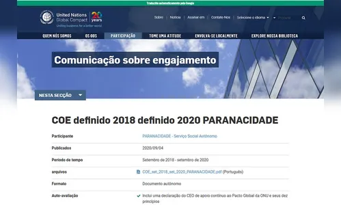 Paranacidade renova compromisso com o Pacto Global, da ONU