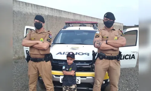 Fã mirim da PM recebe visita de policiais de Arapongas em festa de aniversário