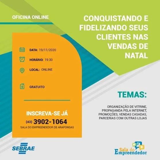 Sala do Empreendedor e Sebrae realizam oficina para vendas de Natal