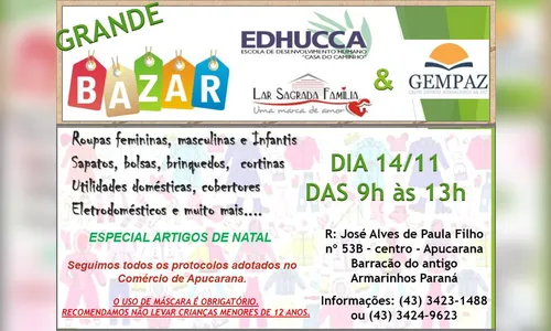 Edhucca e Lar realizam bazar beneficente neste sábado