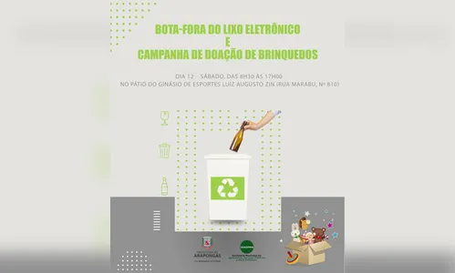 Neste sábado, acontece o bota-fora do lixo eletrônico e doação de brinquedos