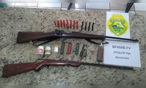 Após denúncias de caça de animais espingardas são apreendidas