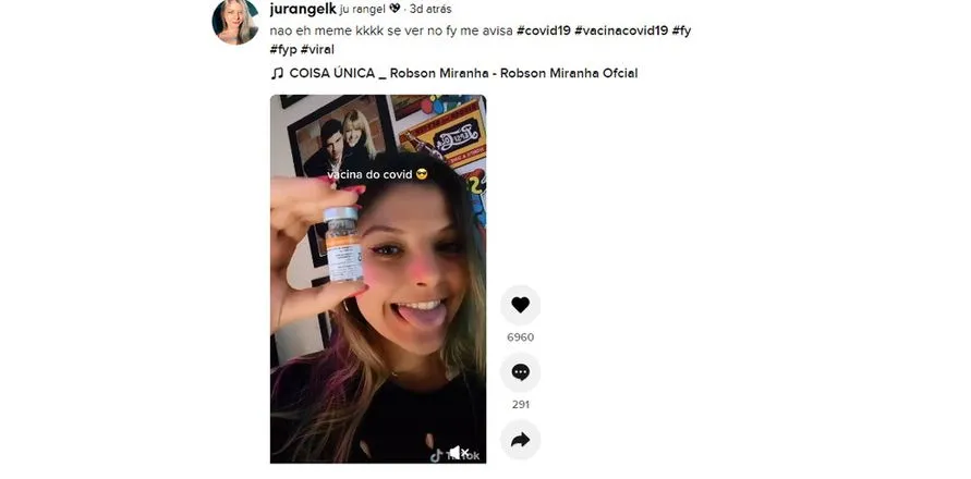 Filha de ex-prefeito posta vídeo exibindo frasco da Coronavac