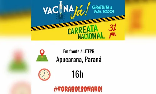 Manifestantes organizam carreata e bicicletada a favor da vacinação e contra o presidente Bolsonaro