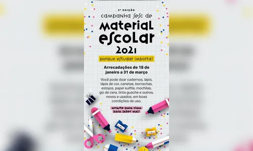 Sesc realiza campanha para doação de materiais escolares