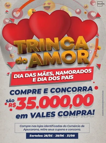 Campanha Trinca do Amor sorteará R$ 35 mil em vale compras
