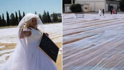 Noiva bate recorde com véu de 6.962,6 metros de comprimento