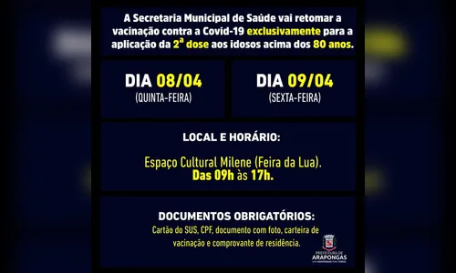 Arapongas retoma vacinação apenas para 2ª dose em idosos