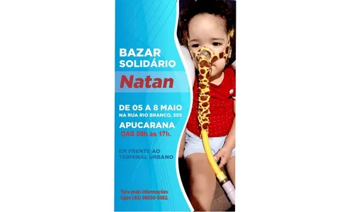 Bazar Solidário em prol do Natan acontece em maio