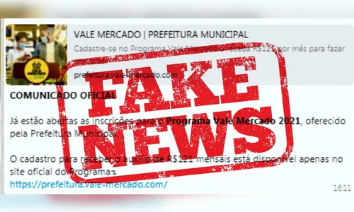 Mensagem que divulga “Programa Vale Mercado” da prefeitura é falsa