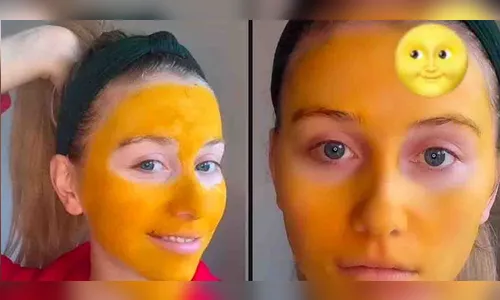 Mulher tinge rosto de amarelo ao testar máscara facial