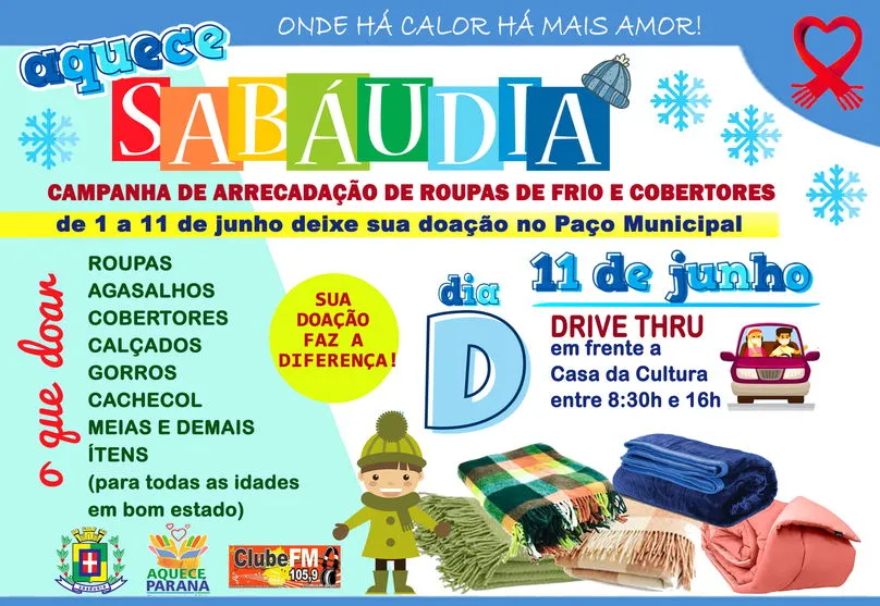 Campanha é criada para arrecadação de agasalhos em Sabáudia