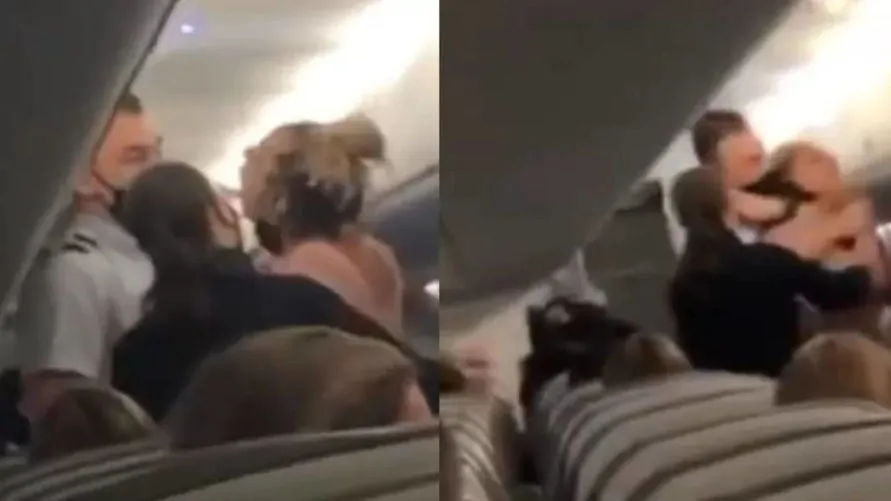 Vídeo: Mulher é detida em voo após se recusar a usar máscara