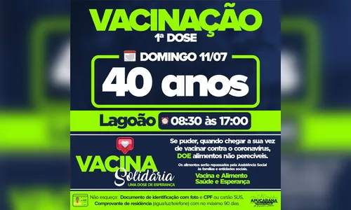 Apucarana imuniza pessoas com 40 anos neste domingo