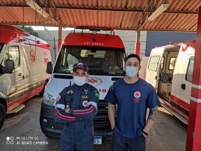 Equipe que socorreu o menino. Condutor socorrista Adriano Aparecido Soares e Técnico de Enfermagem Eric Eustacchio Torzoni.