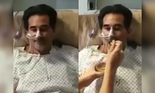 Luciano Szafir aparece se alimentando após extubação