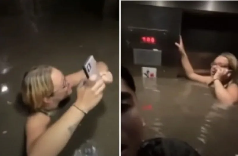 Desespero: pessoas ficam presas em elevador alagado; Vídeo