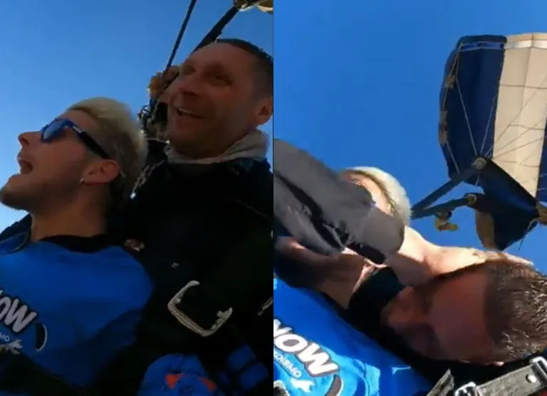 Ex-BBB Daniel salta de paraquedas e instrutor finge desmaio
