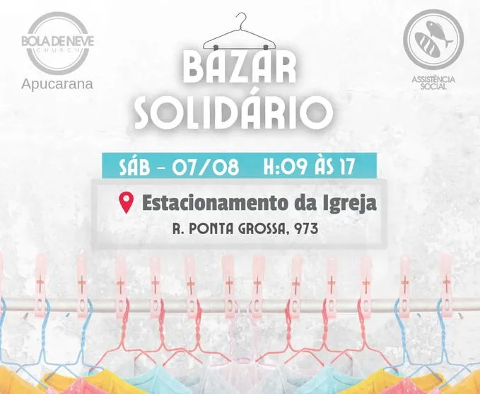 Igreja promove bazar solidário neste sábado (7)