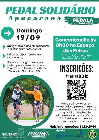 Pedal solidário acontece neste domingo em Apucarana