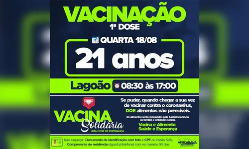 Apucarana anuncia vacinação para jovens com 21 anos