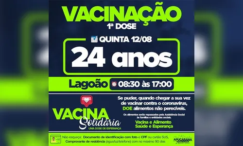 Apucarana vacina pessoas com 24 anos nesta quinta-feira