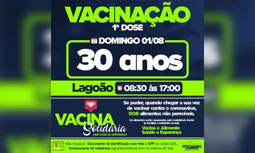 Apucarana vacina pessoas com 30 anos no domingo