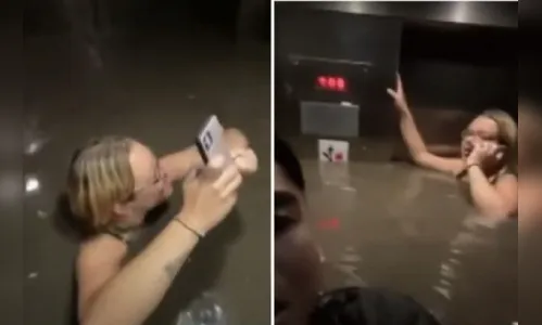 Desespero: pessoas ficam presas em elevador alagado; Vídeo